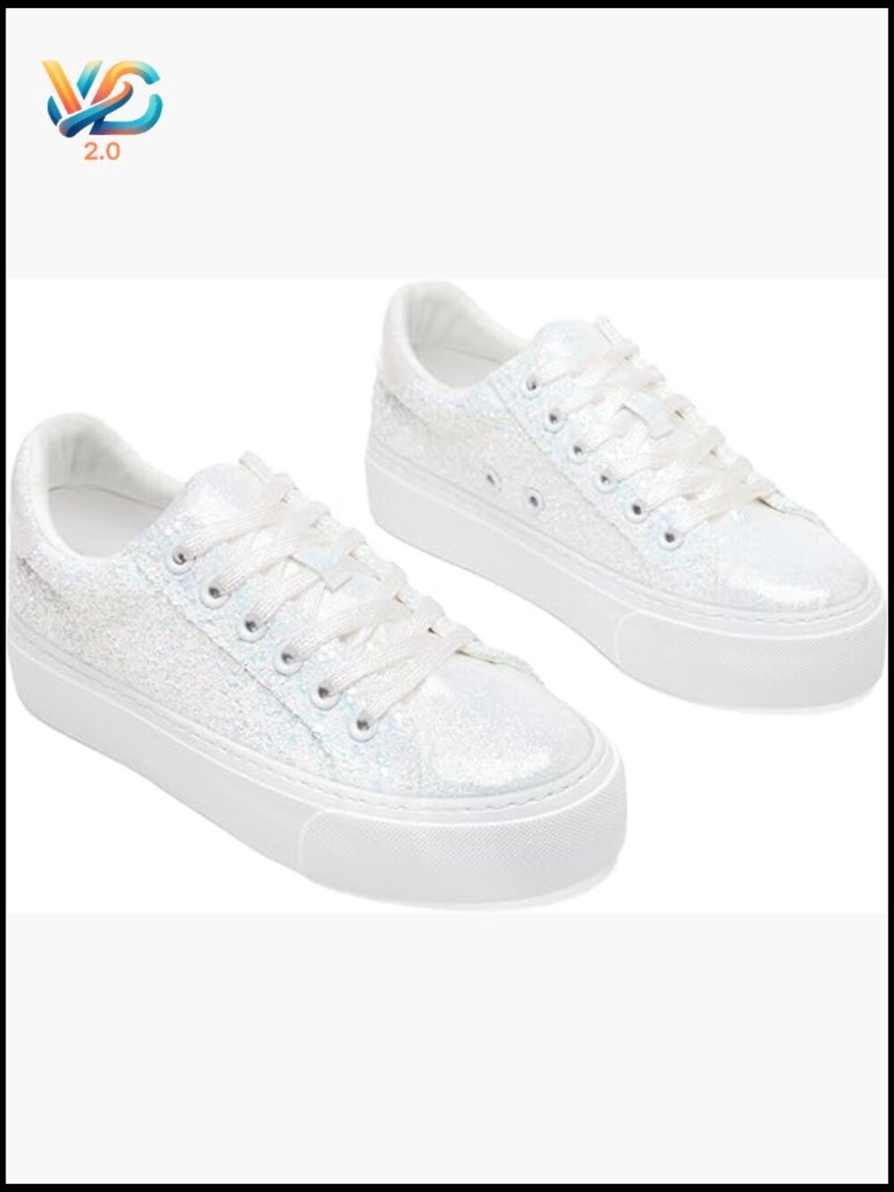 Glitter Platform Sneakers Sparkly Lace-Up Chunky Low-Top Tennis Shoes